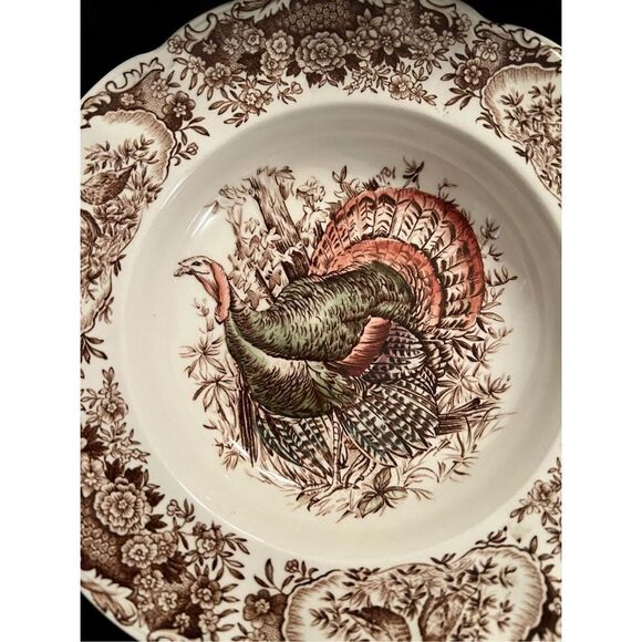 JOHNSON BROS WILD TURKEYS NATIVE AMERICAN WINDSOR WARE Rim Soup Bowl - Picture 2 of 4